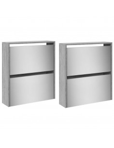 Scarpiera con Specchio a 4 Livelli Grigio Sonoma 63x17x134 cm