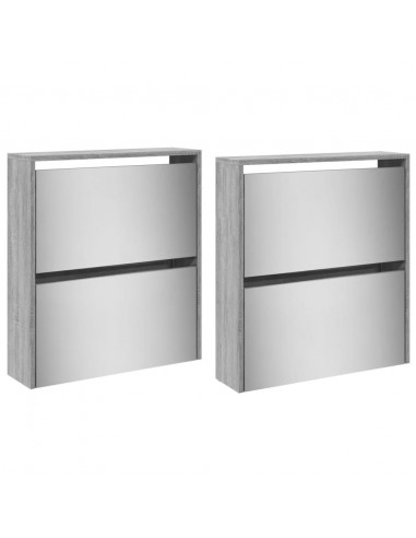 Scarpiera con Specchio a 4 Livelli Grigio Sonoma 63x17x134 cm