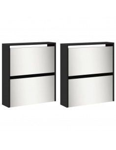 Scarpiera con Specchio a 4 Livelli Nera 63x17x134 cm