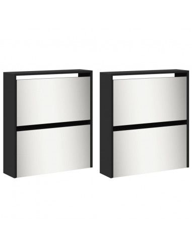 Scarpiera con Specchio a 4 Livelli Nera 63x17x134 cm