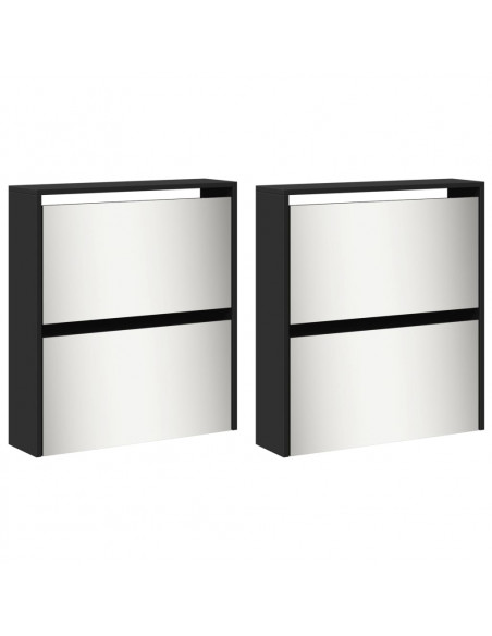 Scarpiera con Specchio a 4 Livelli Nera 63x17x134 cm