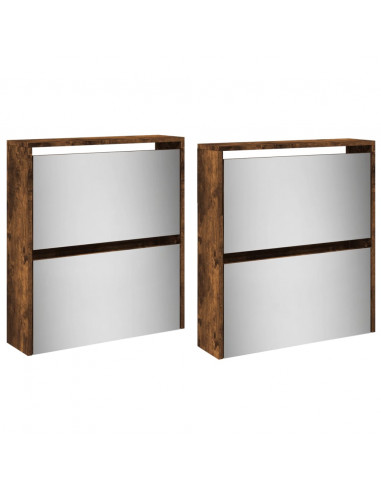 Scarpiera con Specchio a 4 Livelli Rovere Fumo 63x17x134 cm