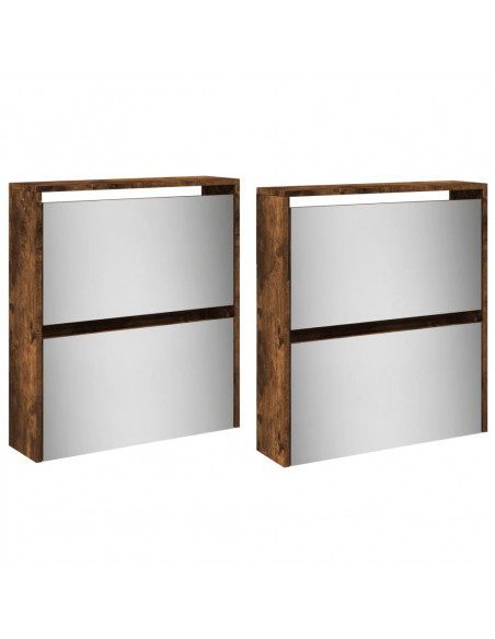 Scarpiera con Specchio a 4 Livelli Rovere Fumo 63x17x134 cm