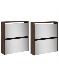 Scarpiera con Specchio a 4 Livelli Rovere Marrone 63x17x134 cm