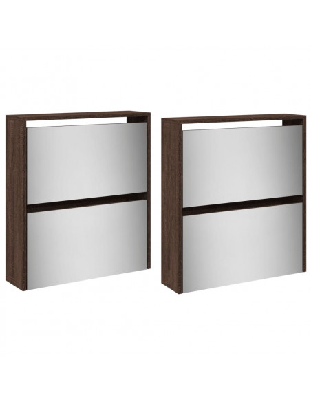 Scarpiera con Specchio a 4 Livelli Rovere Marrone 63x17x134 cm