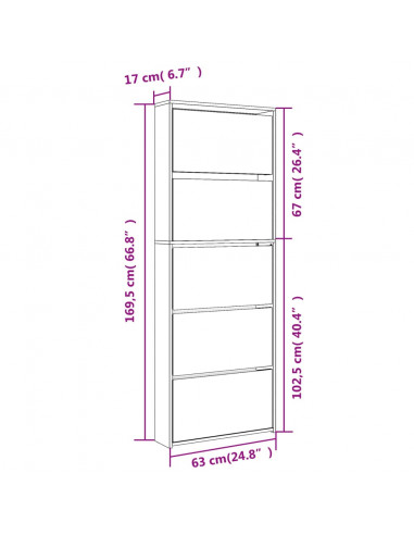 Scarpiera con Specchio a 5 Livelli Rovere Fumo 63x17x169,5 cm