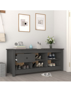 Scarpiera Grigia 110x38x45,5 cm in Legno Massello di Pino