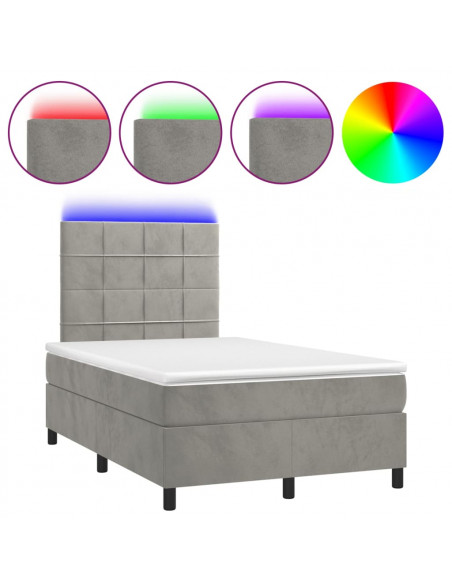 Letto a Molle Materasso e LED Grigio Chiaro 120x190 cm Velluto