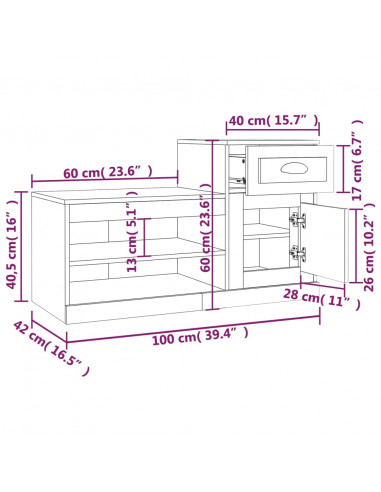 Scarpiera Grigio Cemento 100x42x60 cm in Legno Multistrato