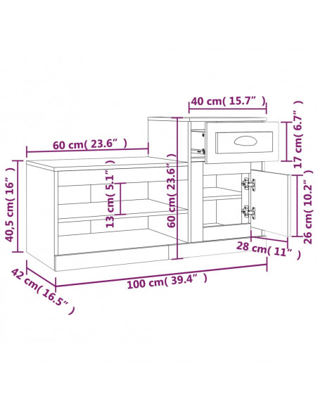 Scarpiera Grigio Cemento 100x42x60 cm in Legno Multistrato