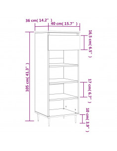 Scarpiera Grigio Cemento 40x36x105 cm in Legno Multistrato