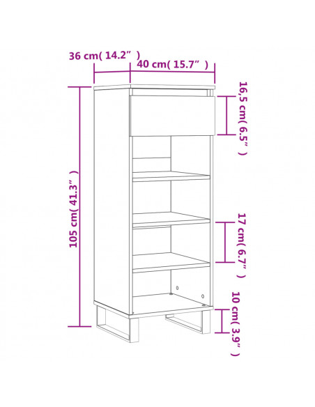 Scarpiera Grigio Cemento 40x36x105 cm in Legno Multistrato