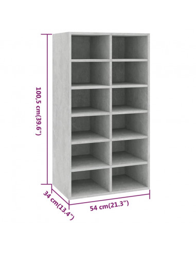 Scarpiera Grigio Cemento 54x34x100,5 cm in Legno Multistrato