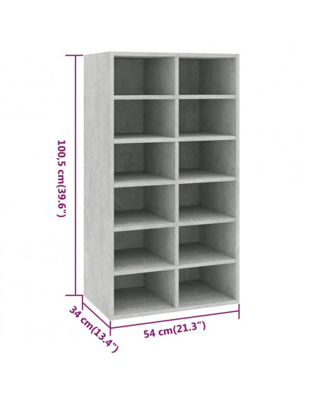 Scarpiera Grigio Cemento 54x34x100,5 cm in Legno Multistrato