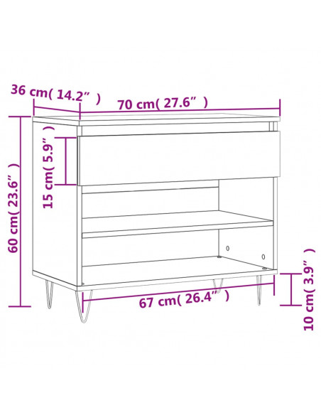 Scarpiera Grigio Cemento 70x36x60 cm in Legno Multistrato