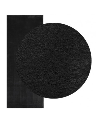 Tappeto a Pelo Corto HUARTE Morbido e Lavabile Nero 80x200 cm