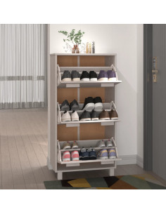 Scarpiera HAMAR Bianca 59,5x35x117 cm in Legno Massello di Pino