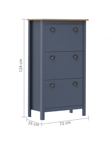 Scarpiera Hill Grigia 72x35x124 cm Legno Massello di Pino