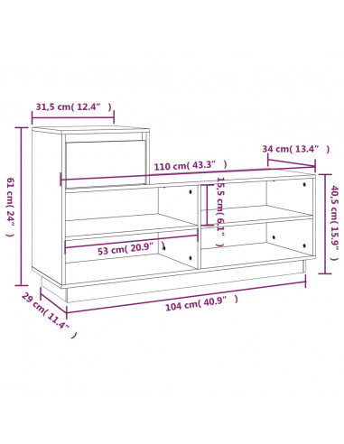 Scarpiera Miele 110x34x61 cm in Legno Massello di Pino