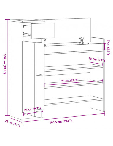 Scarpiera Nera 100,5x28x100 cm in Legno Multistrato