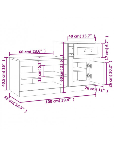 Scarpiera Nera 100x42x60 cm in Legno Multistrato