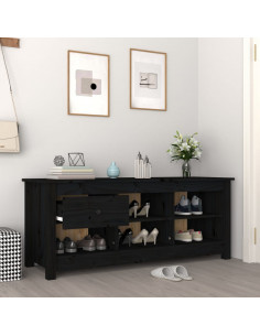 Scarpiera Nera 110x38x45,5 cm in Legno Massello di Pino