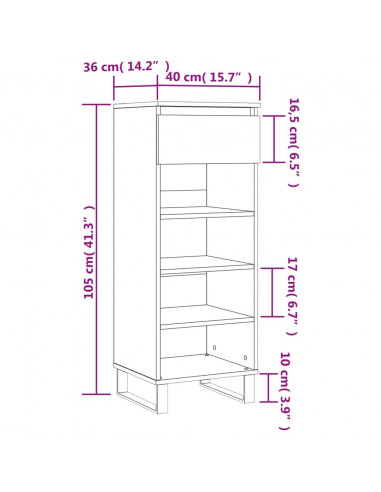 Scarpiera Nera 40x36x105 cm in Legno Multistrato