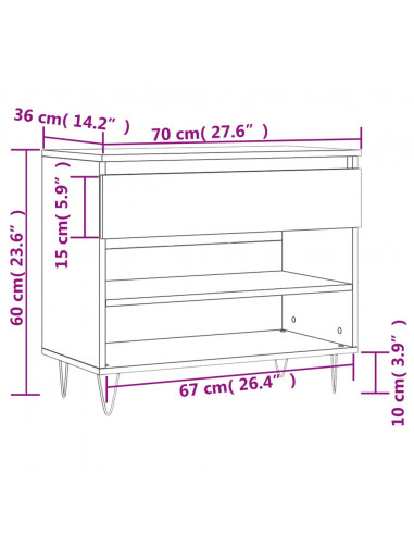 Scarpiera Nera 70x36x60 cm in Legno Multistrato