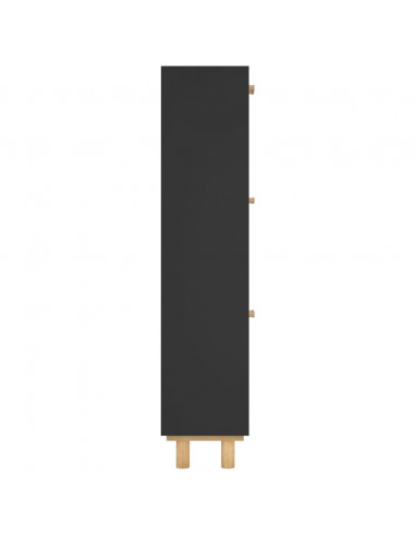 Scarpiera Nero 52x25x115cm Legno Multistrato e Rattan Naturale