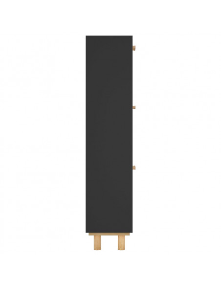 Scarpiera Nero 52x25x115cm Legno Multistrato e Rattan Naturale
