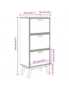 Scarpiera OLDEN Grigia Marrone 55x35x120 cm Legno Massello Pino