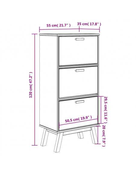 Scarpiera OLDEN Grigia Marrone 55x35x120 cm Legno Massello Pino