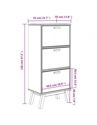 Scarpiera OLDEN Marrone 55x35x120 cm in Legno Massello di Pino