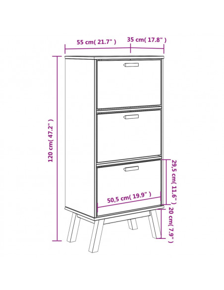 Scarpiera OLDEN Marrone 55x35x120 cm in Legno Massello di Pino