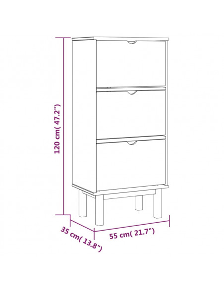 Scarpiera OTTA con 3 Cassetti Marrone in Legno Massello di Pino