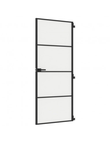Porta Interni Sottile Nera 83x201,5cm Vetro Temperato Alluminio