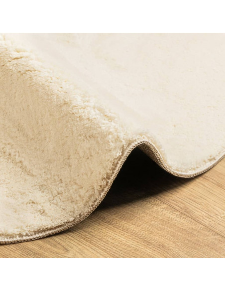 Tappeto a Pelo Corto HUARTE Morbido e Lavabile Crema Ø 80 cm