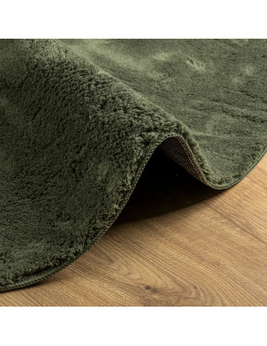 Tappeto Pelo Corto HUARTE Morbido Lavabile Verde Bosco Ø 80 cm