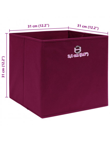 Scatole con Coperchi 10 pz Rosso Scuro 32x32x32 cm Tessuto