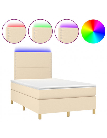 Letto a Molle con Materasso e LED Crema 120x190 cm in Tessuto