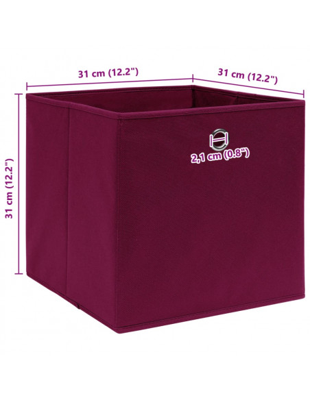 Scatole con Coperchi 4pz Rosso Scuro 32x32x32 cm Tessuto