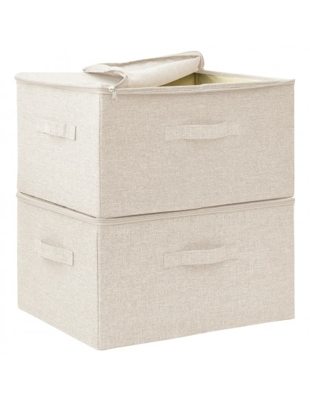 Scatole Portaoggetti 2pz in Tessuto 43x34x23 cm Crema