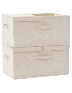 Scatole Portaoggetti 2pz in Tessuto 50x30x25 cm Crema