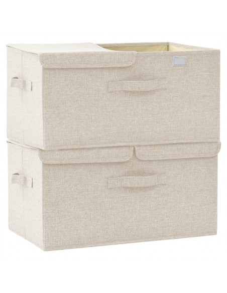 Scatole Portaoggetti 2pz in Tessuto 50x30x25 cm Crema