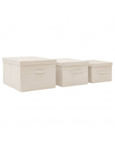 Scatole Portaoggetti Impilabili Set 3pz in Tessuto Crema