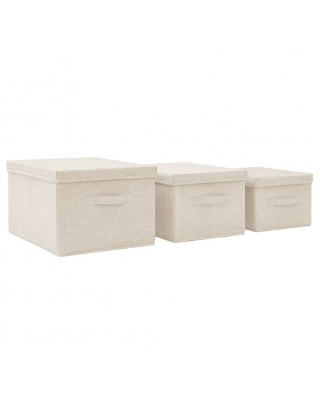 Scatole Portaoggetti Impilabili Set 3pz in Tessuto Crema