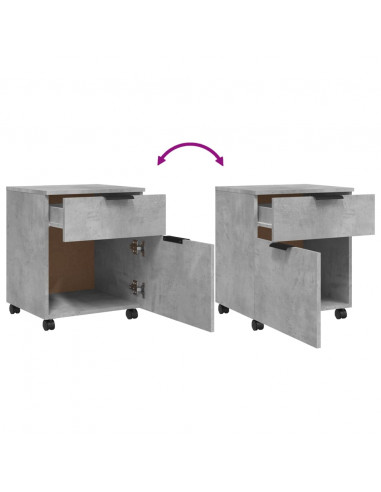 Schedario con Ruote Grigio Cemento 45x38x54cm Legno Multistrato