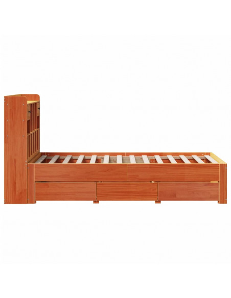 Letto Libreria senza Materasso Marrone Cera 100x200 cm in Pino