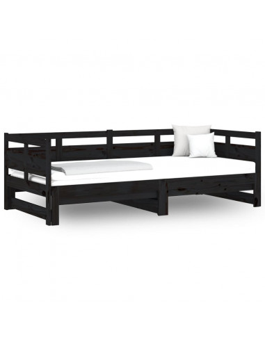 Dormeuse Estraibile Nera in Legno Massello di Pino 2x(90x190)cm