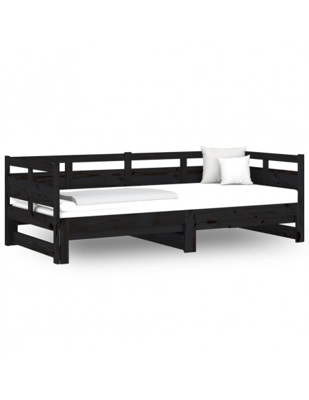 Dormeuse Estraibile Nera in Legno Massello di Pino 2x(90x190)cm